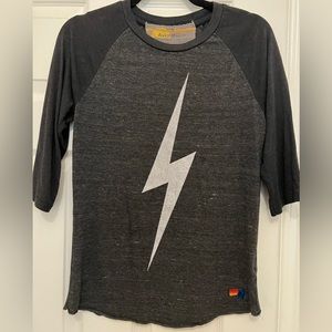 Aviator nation, White lightning bolt baseball tee size small
